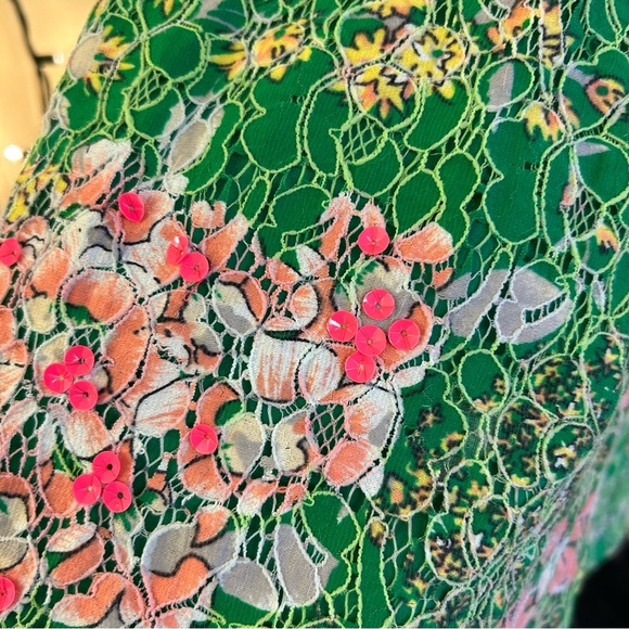 Anthropologie Maeve Dress Verbena Lace Floral Green Sequin Spring Size 2 - Picture 10 of 11